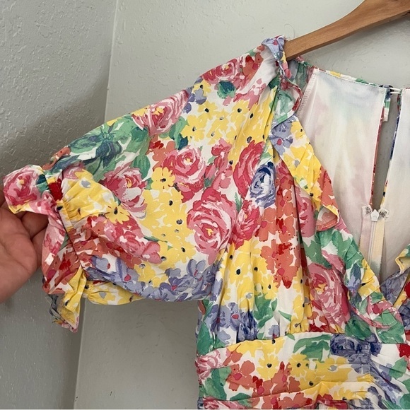 Emily Wonder Surplice Dress Floral Multicolor Whimsical Cottage Fairy Sz S NWT - Picture 7 of 13